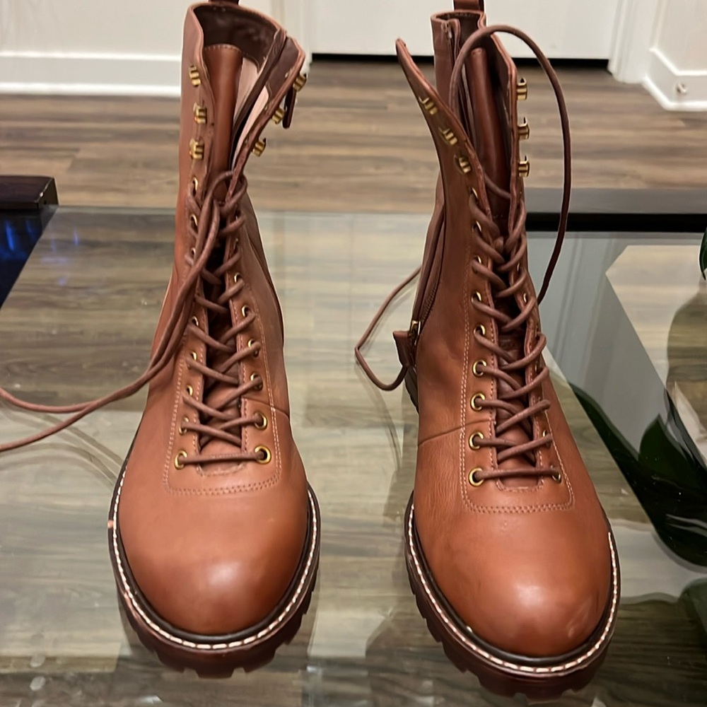 J. Crew Leather Lace-up, Lugsole Ankle Boots NWOT in Size 8